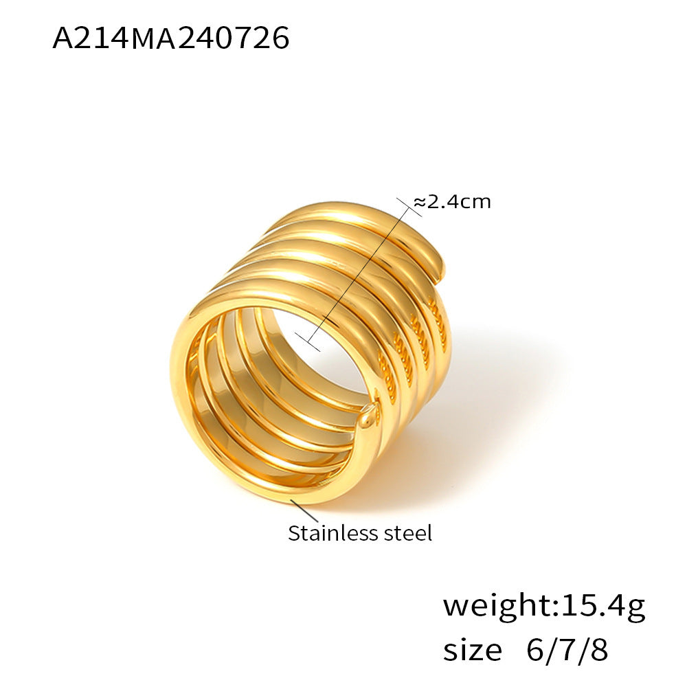 316L Stainless Steel 18K PVD Gold Multi-layer Wrapped Wide Ring made with 316L stainless steel and 18K PVD gold finish for wholesale jewelry buyers - image 4