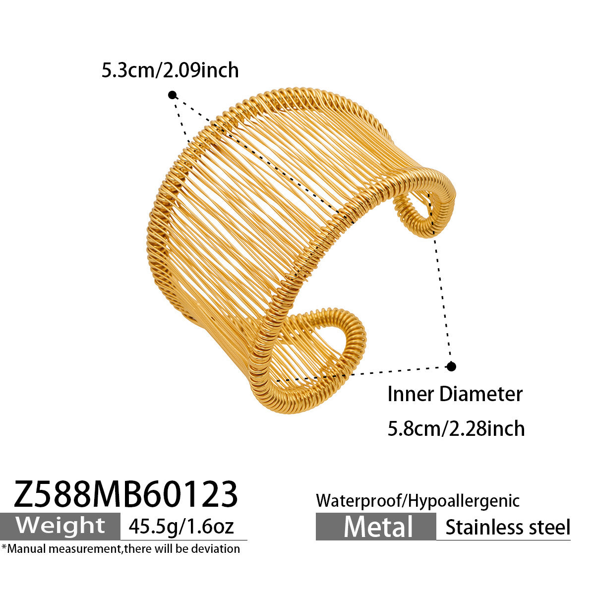 316L Stainless Steel Wide Wire Cuff Bangles 18K Gold PVD Open Bangle Wholesale