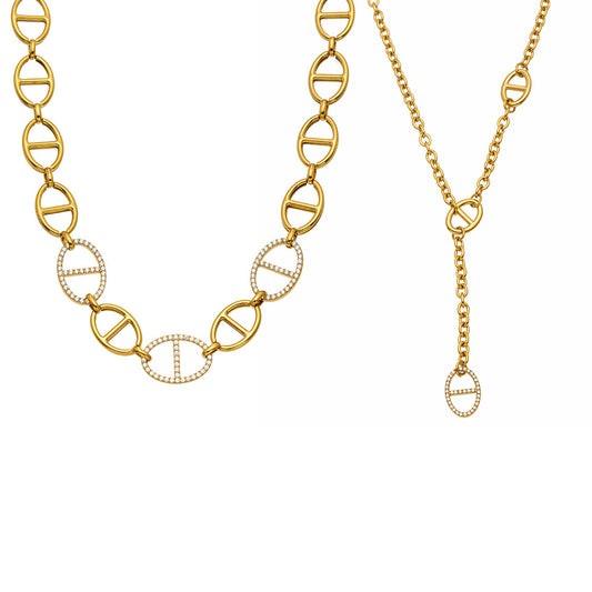 Chic steel Y shape necklace adorned with zircon