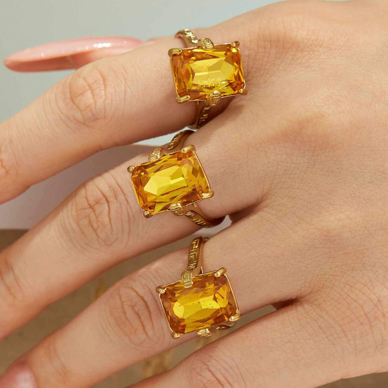 316L Stainless Steel 18K PVD Gold Square Yellow Glass Ring made with 316L stainless steel and 18K PVD gold finish for wholesale jewelry buyers - image 10