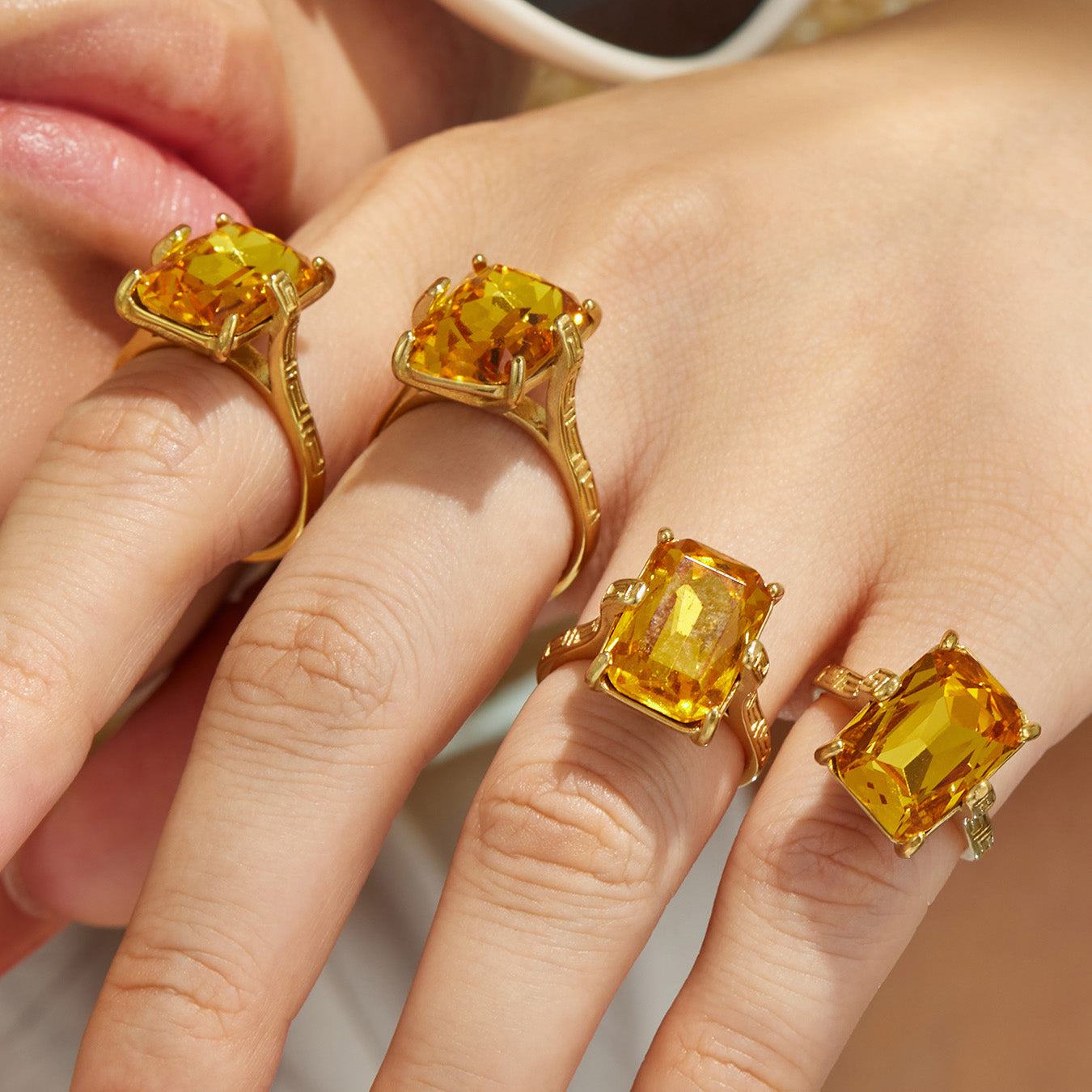 316L Stainless Steel 18K PVD Gold Square Yellow Glass Ring made with 316L stainless steel and 18K PVD gold finish for wholesale jewelry buyers - image 5