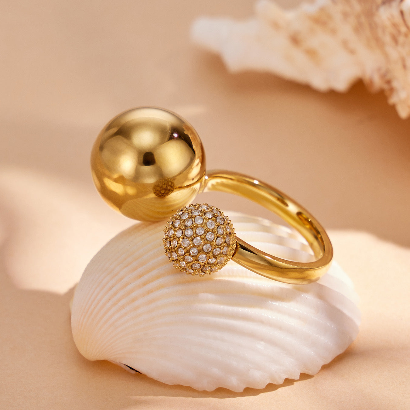 316L Stainless Steel Zircon Ball Open Ring front view