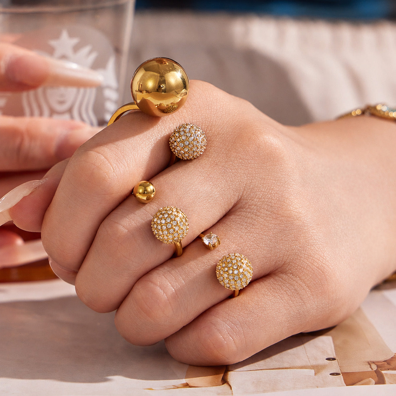 316L Stainless Steel Zircon Ball Open Ring 18K PVD Gold made with 316L stainless steel and 18K PVD gold finish for wholesale jewelry buyers - image 12