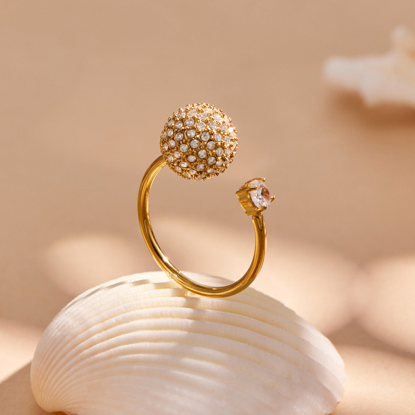 316L Stainless Steel Zircon Ball Open Ring 18K PVD Gold made with 316L stainless steel and 18K PVD gold finish for wholesale jewelry buyers - image 13
