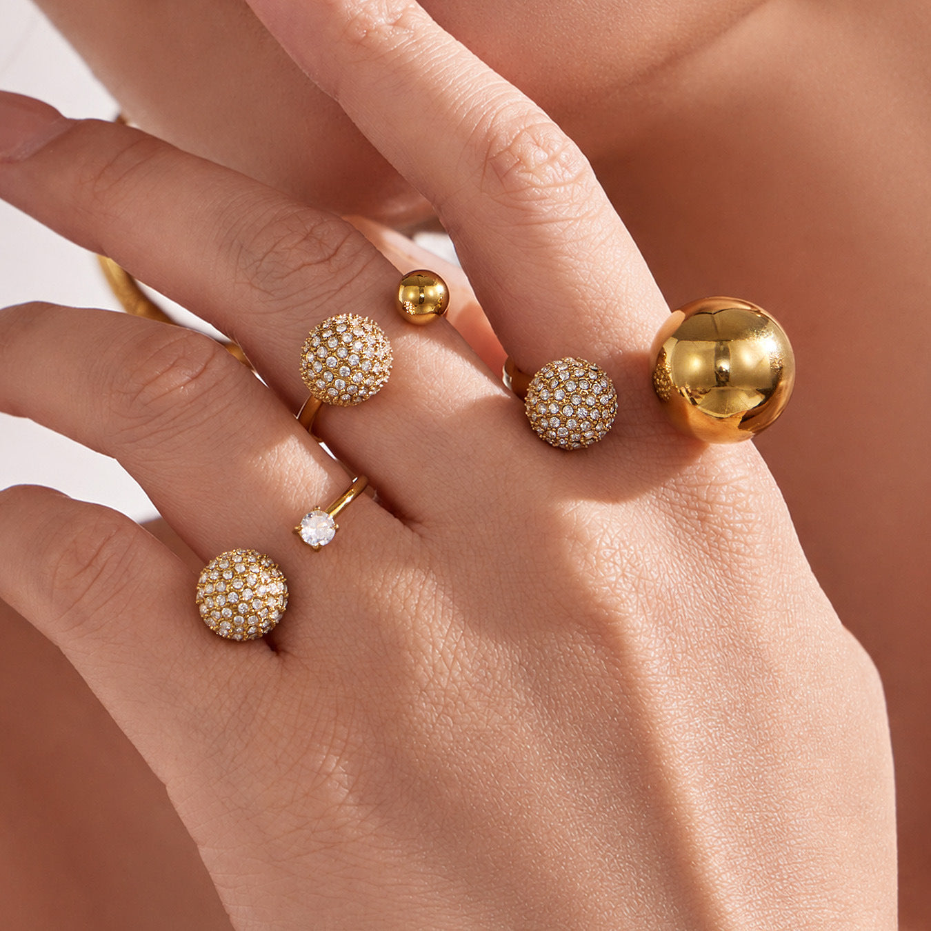 316L Stainless Steel Zircon Ball Open Ring angled view