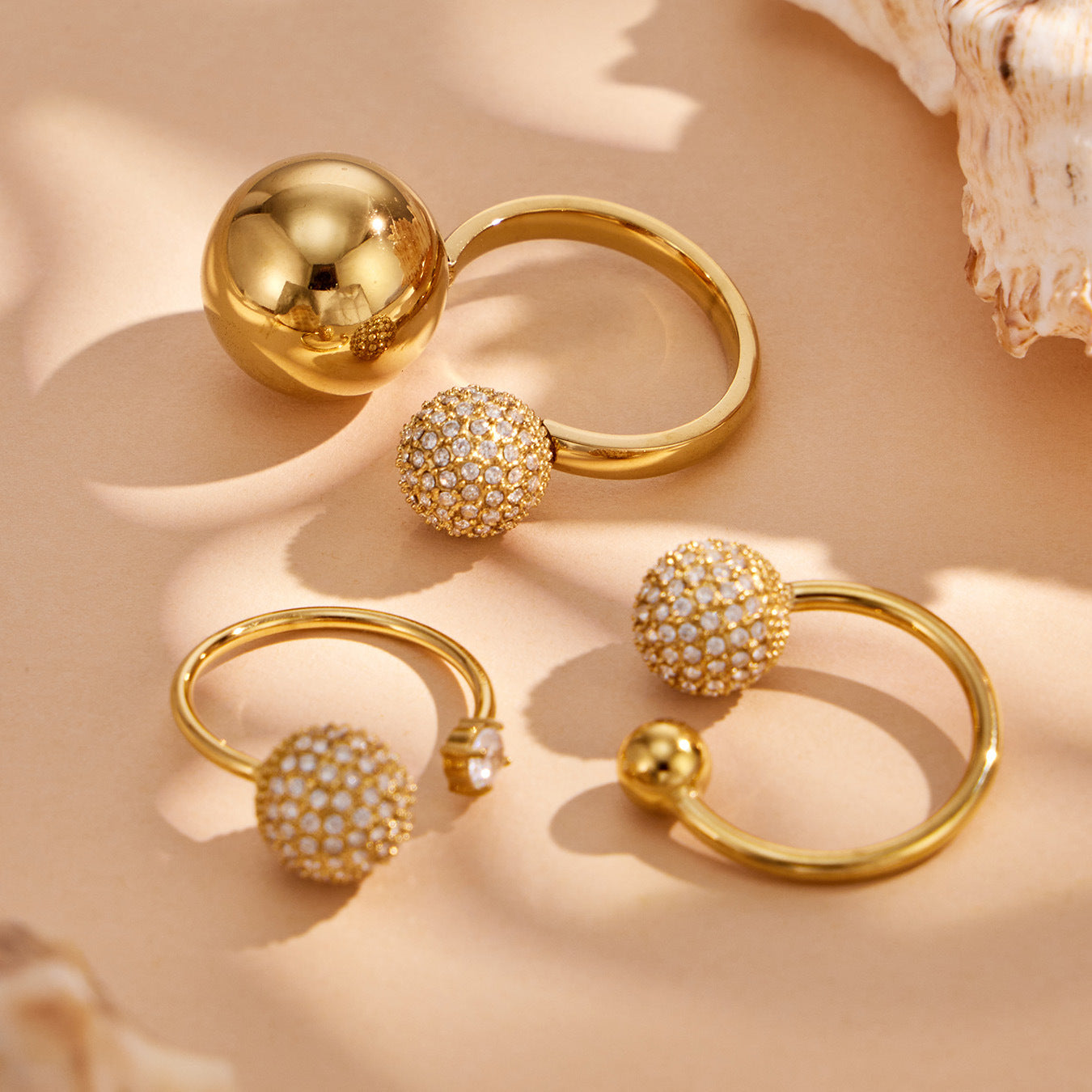 316L Stainless Steel Zircon Ball Open Ring 18K PVD Gold made with 316L stainless steel and 18K PVD gold finish for wholesale jewelry buyers - image 3