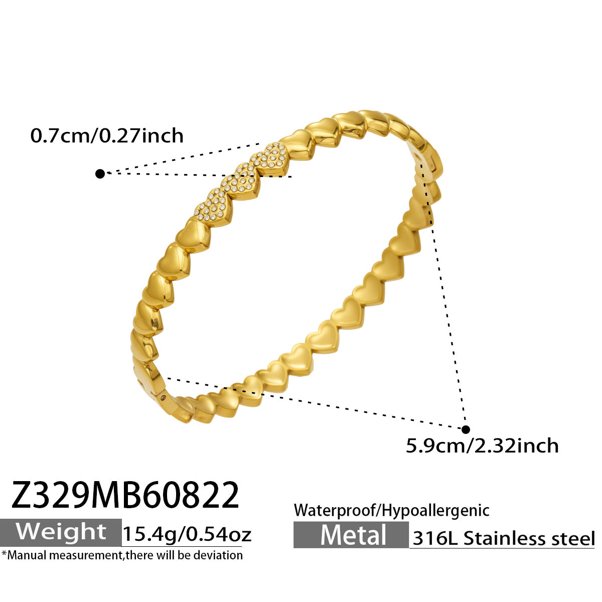 Elegant zircon eye bangle in steel color