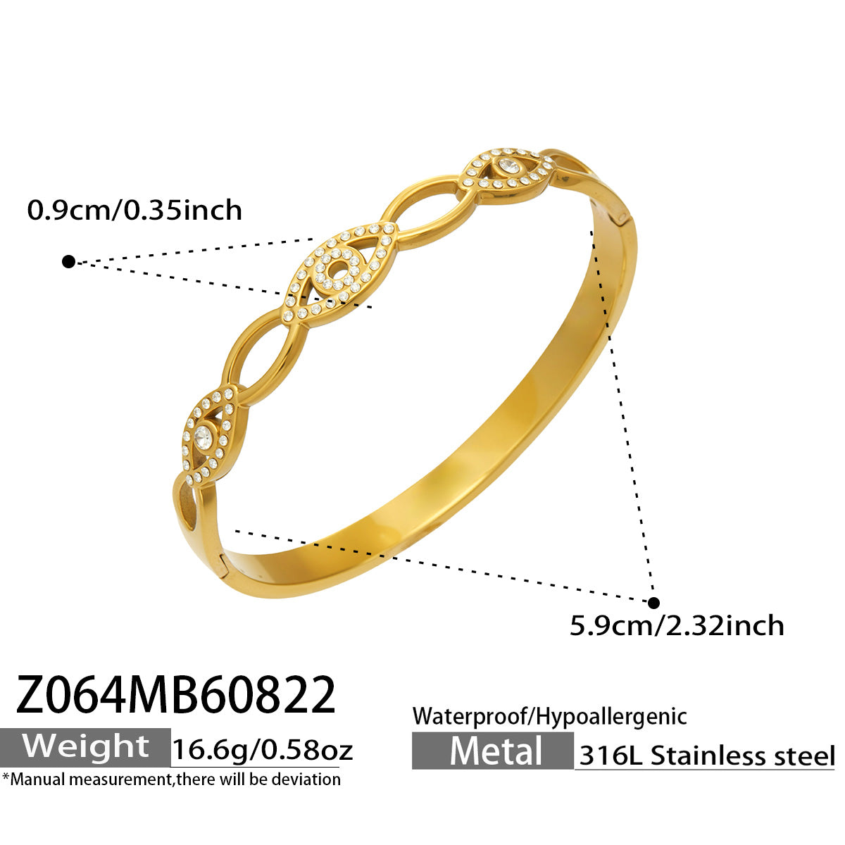 Stylish zircon eye bangle in gold color