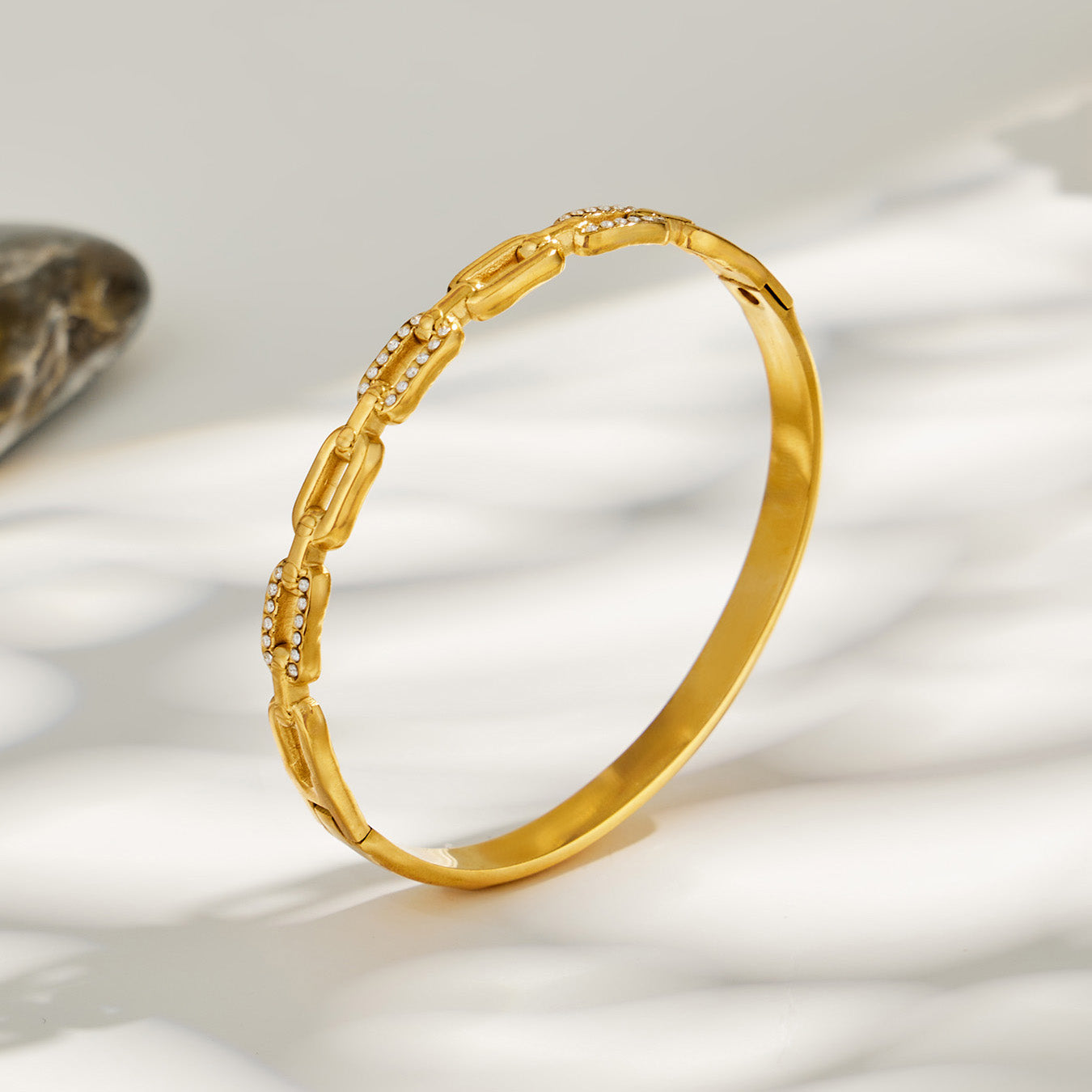 316L Stainless Steel 18K PVD Gold Zircon Bangle made with 316L stainless steel and 18K PVD gold finish for wholesale jewelry buyers - image 6