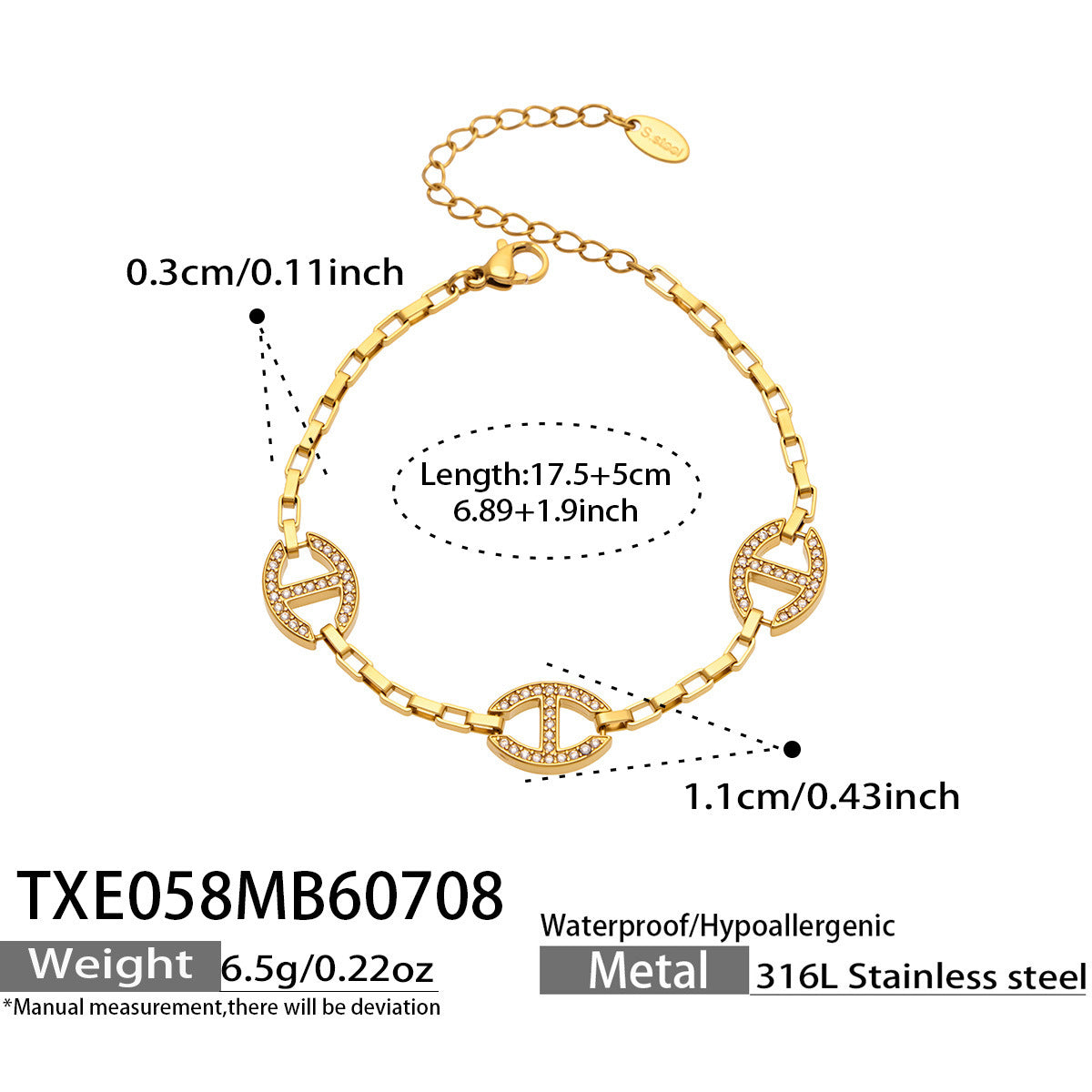 316L Stainless Steel 18K PVD Gold Zircon Bracelet made with 316L stainless steel and 18K PVD gold finish for wholesale jewelry buyers - image 12