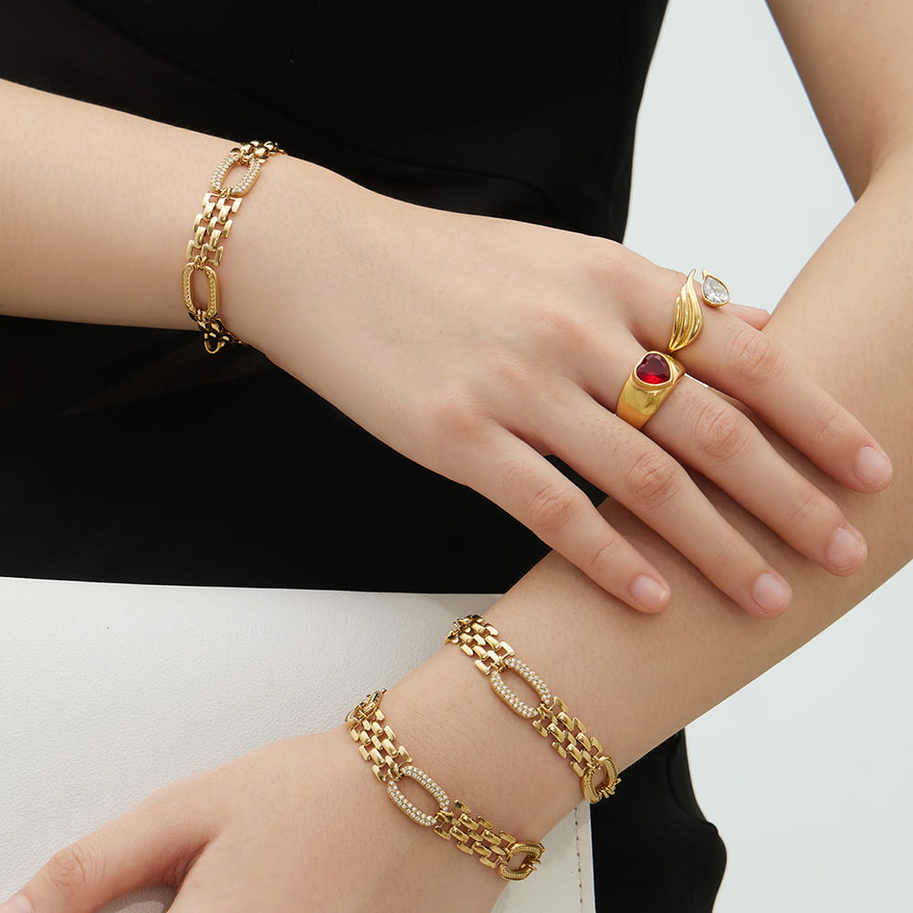 316L stainless steel oval link zircon bracelet styling for B2B buyers