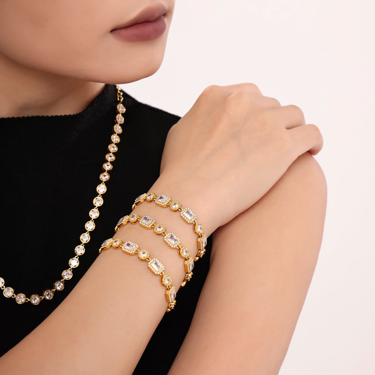 316L Stainless Steel 18K PVD Gold Zircon Chain Bracelet made with 316L stainless steel and 18K PVD gold finish for wholesale jewelry buyers - image 11