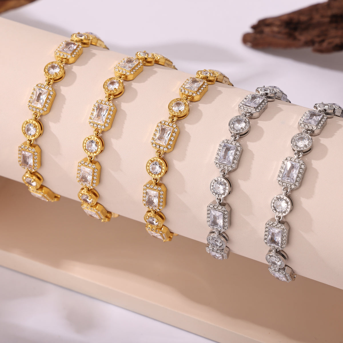 316L Stainless Steel 18K PVD Gold Zircon Chain Bracelet made with 316L stainless steel and 18K PVD gold finish for wholesale jewelry buyers - image 6