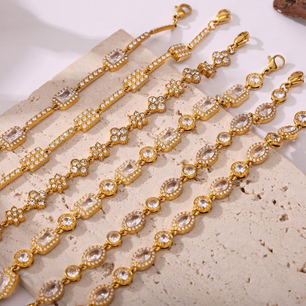 316L Stainless Steel 18K PVD Gold Zircon Chain Bracelet made with 316L stainless steel and 18K PVD gold finish for wholesale jewelry buyers - image 9