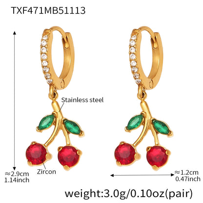 316L Stainless Steel Zircon Cherry & Heart Charm Jewelry Set - Image 1