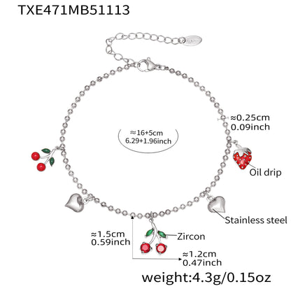 316L Stainless Steel Zircon Cherry & Heart Charm Jewelry Set - Image 10