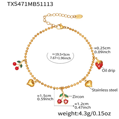 316L Stainless Steel Zircon Cherry & Heart Charm Jewelry Set - Image 2