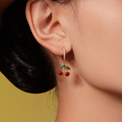 316L Stainless Steel Zircon Cherry & Heart Charm Jewelry Set - Image 6