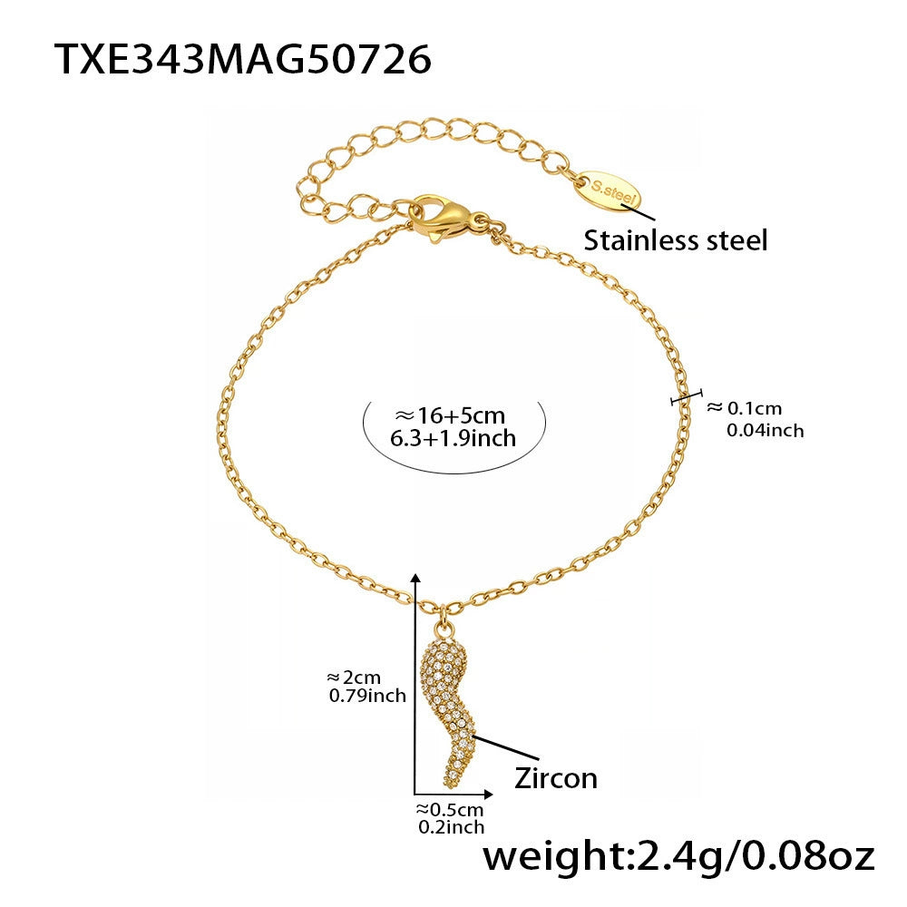 316L Stainless Steel Zircon Chili Pepper & Dog Bone Stackable Necklace & Bracelet - Image 12
