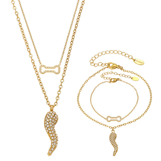 316L Stainless Steel Zircon Chili Pepper & Dog Bone Stackable Necklace & Bracelet - Image 5