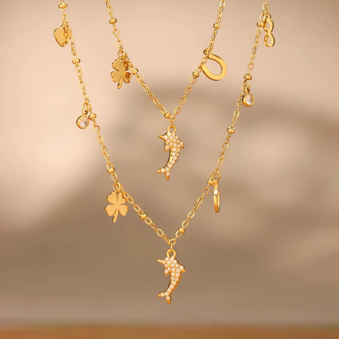 316L Stainless Steel Zircon Dolphin Charm Necklace - Image 2