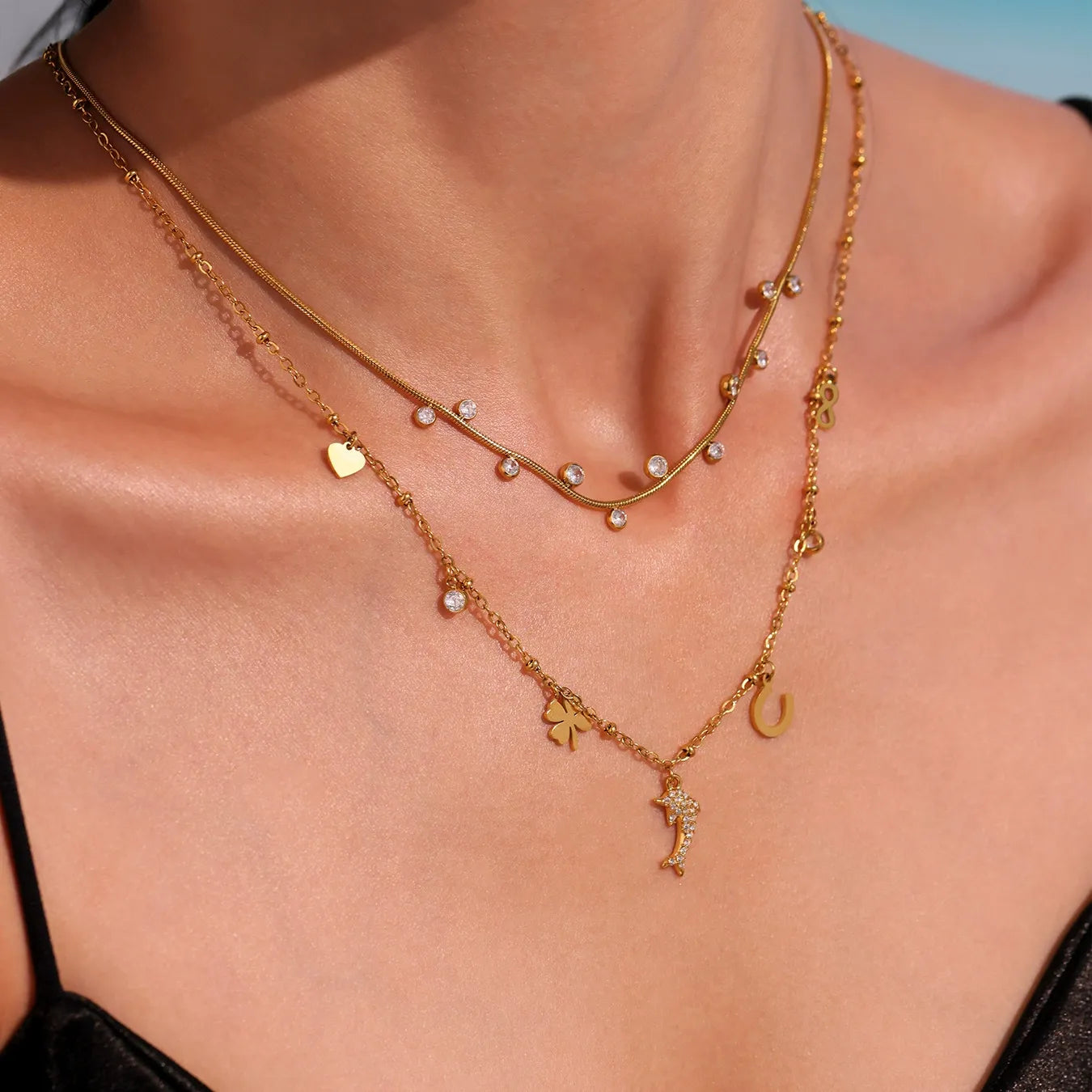 316L Stainless Steel Zircon Dolphin Charm Necklace - Image 3