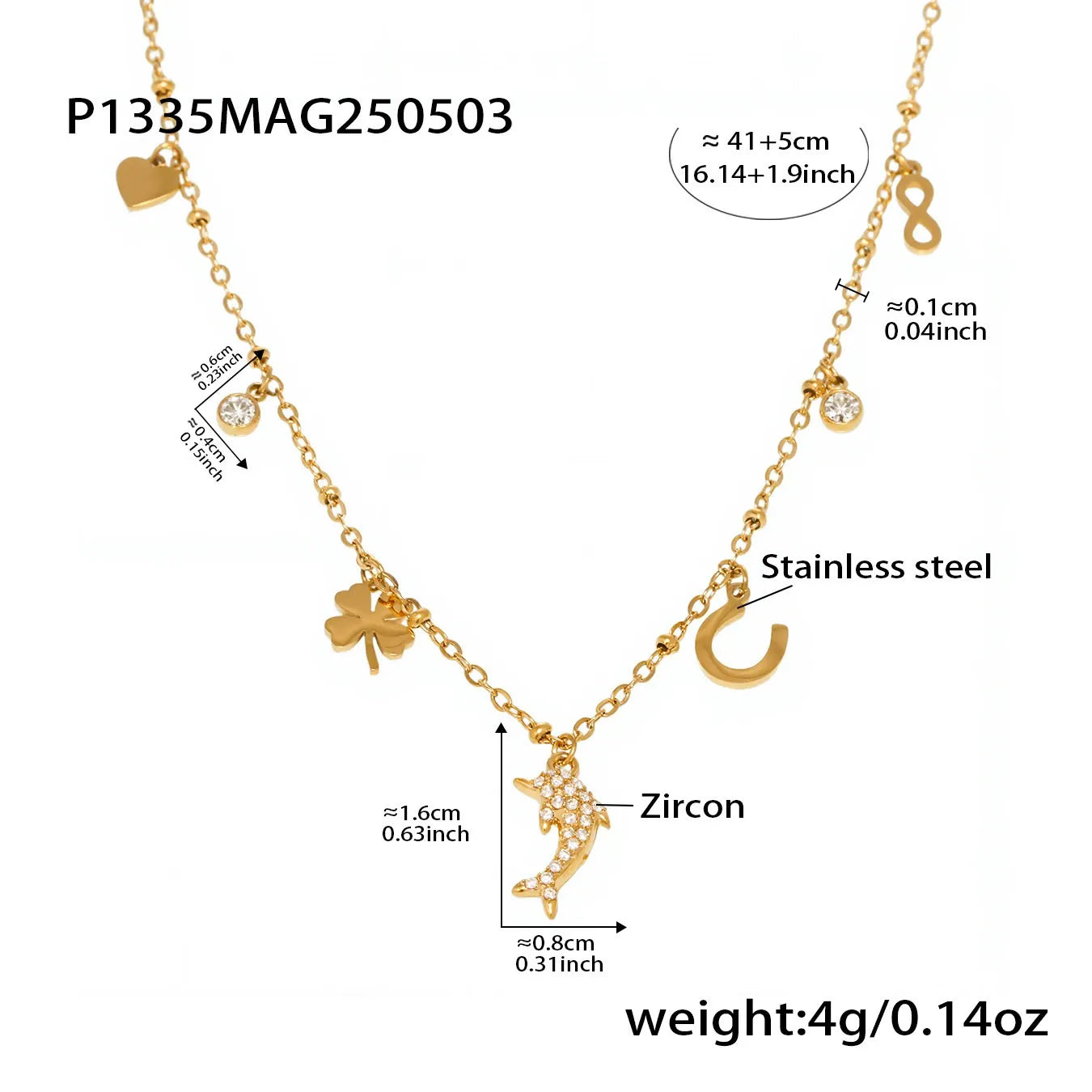 316L Stainless Steel Zircon Dolphin Charm Necklace - Image 6