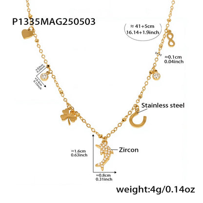 316L Stainless Steel Zircon Dolphin Charm Necklace - Image 6