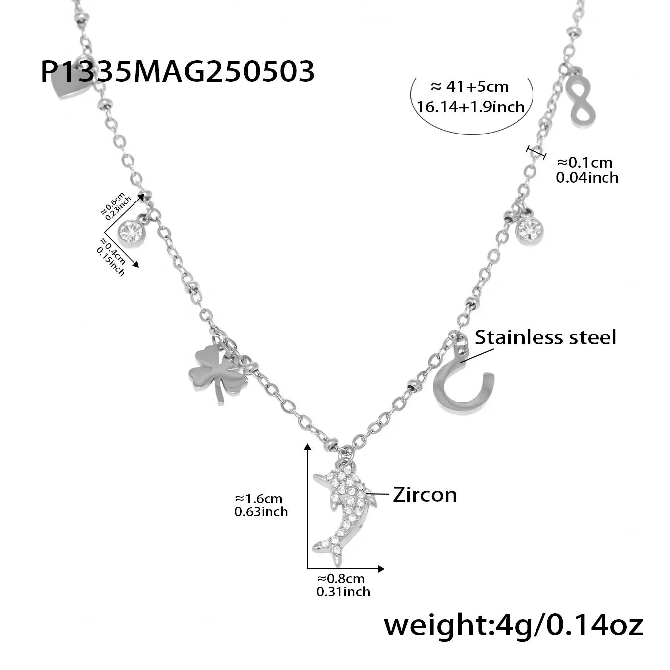 316L Stainless Steel Zircon Dolphin Charm Necklace - Image 7