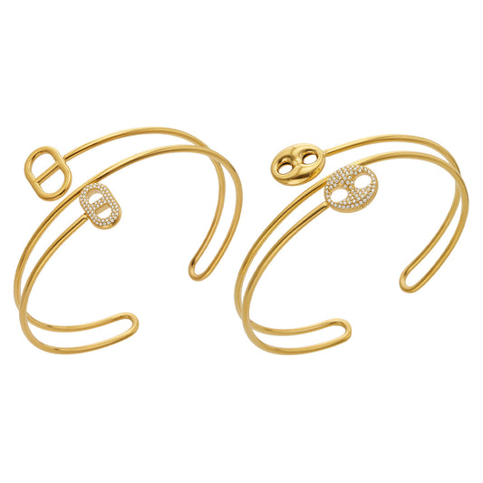 316L Stainless Steel 18K PVD Gold Zircon Dual-Layer Bracelet made with 316L stainless steel and 18K PVD gold finish for wholesale jewelry buyers - image 9