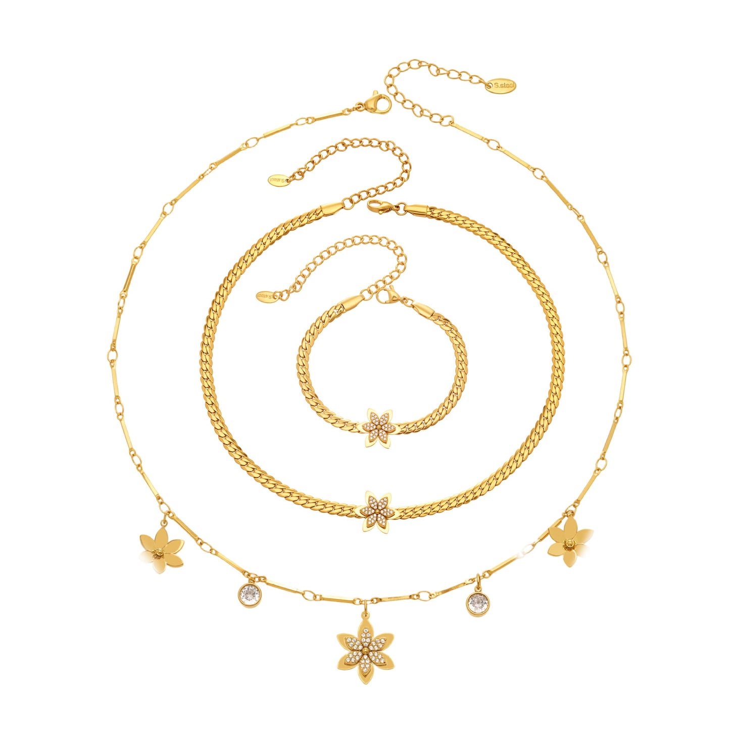 316L stainless steel zircon flower necklace and bracelet set for wholesale jewelry collections