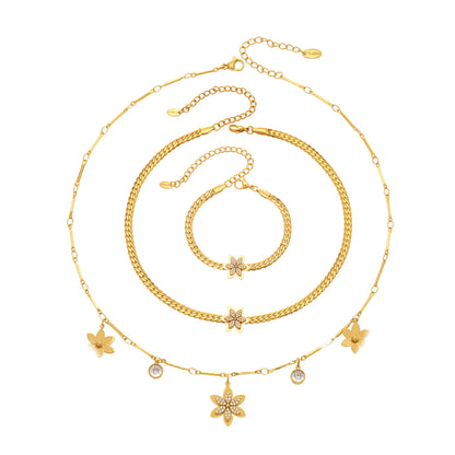 316L stainless steel zircon flower necklace and bracelet set for wholesale jewelry collections