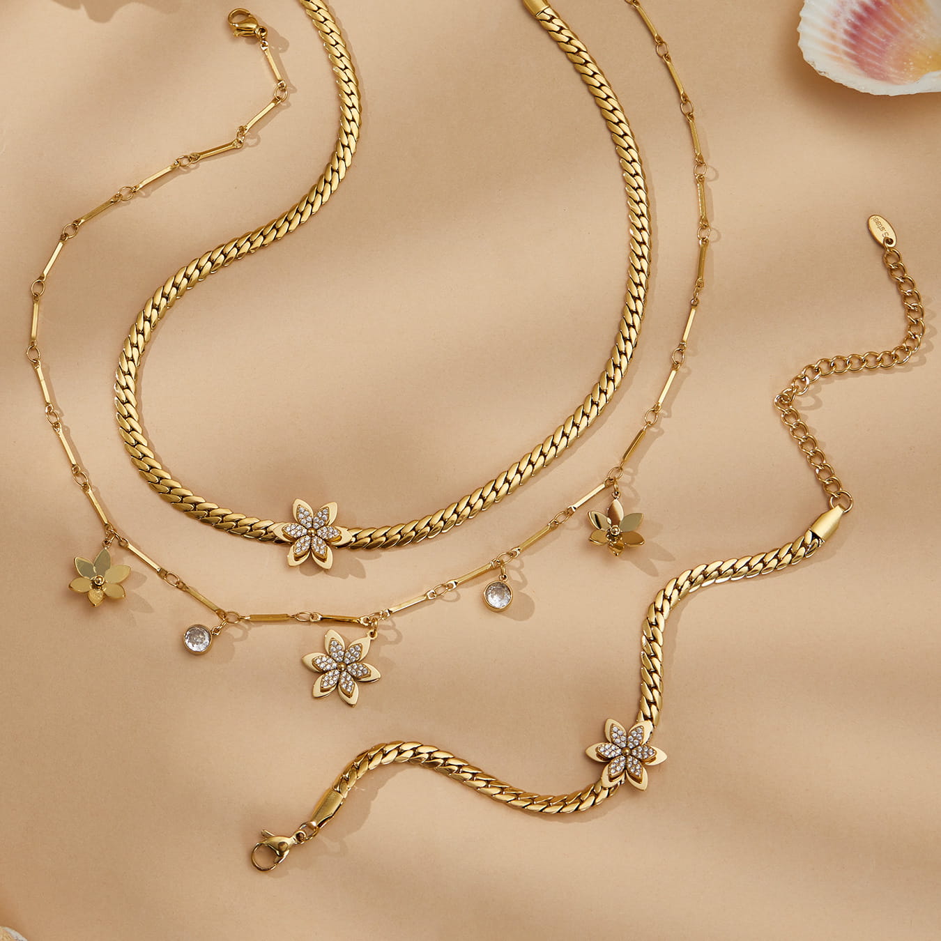 316L Stainless Steel Zircon Flower Necklace & Bracelet Set