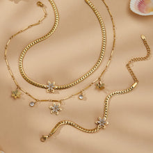 316L Stainless Steel Zircon Flower Necklace & Bracelet Set