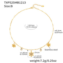 316L stainless steel zircon flower necklace with gold PVD plating showing size details for wholesale buyers