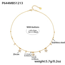 316L stainless steel zircon flower necklace with size details and gold pvd plating for wholesale
