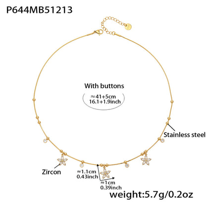 316L stainless steel zircon flower necklace with size details and gold pvd plating for wholesale