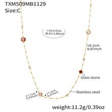 316L stainless steel zircon glass stone long necklace with pvd gold finish