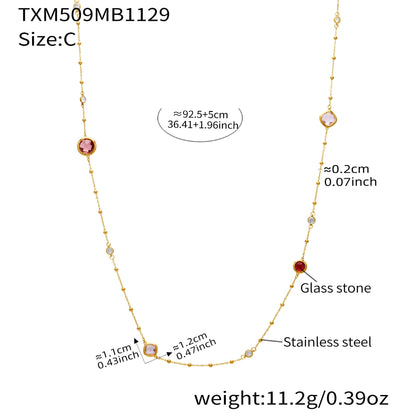 316L stainless steel zircon glass stone long necklace with pvd gold finish