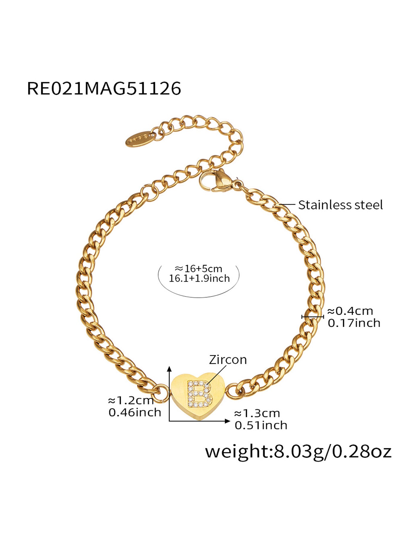 316L Stainless Steel Zircon Heart Initial Jewelry Set