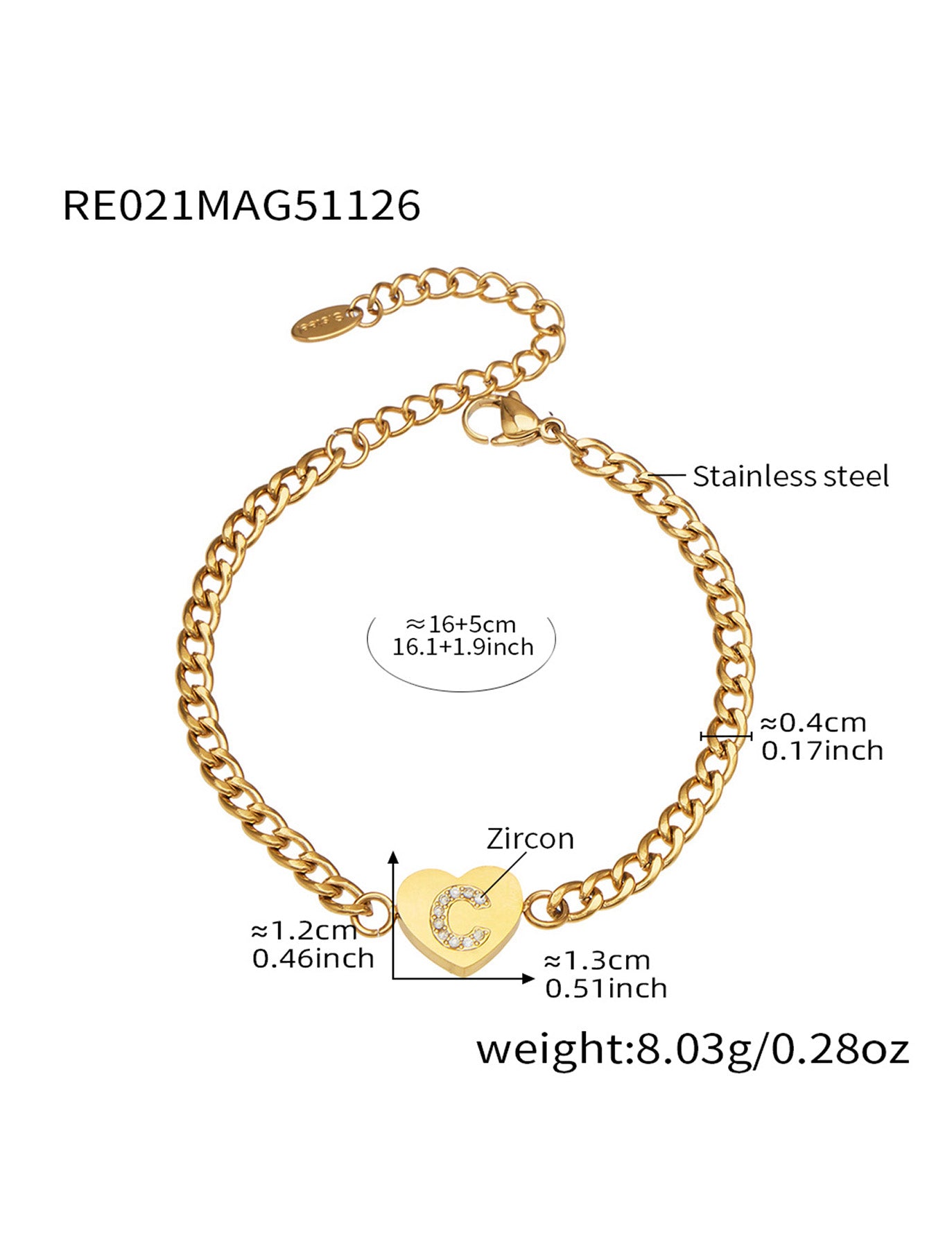 316L Stainless Steel Zircon Heart Initial Jewelry Set