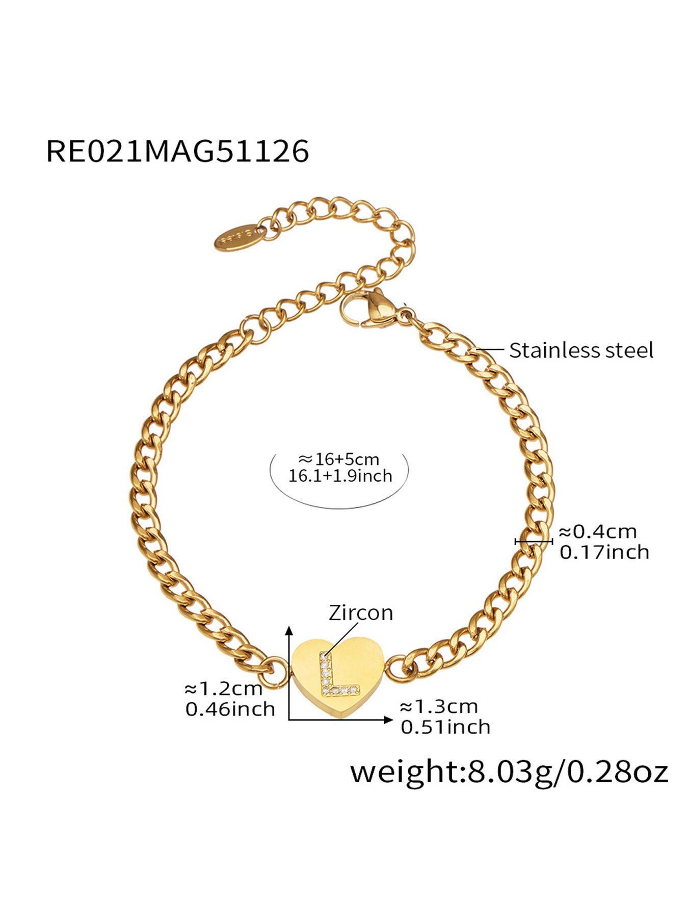 316L Stainless Steel Zircon Heart Initial Jewelry Set