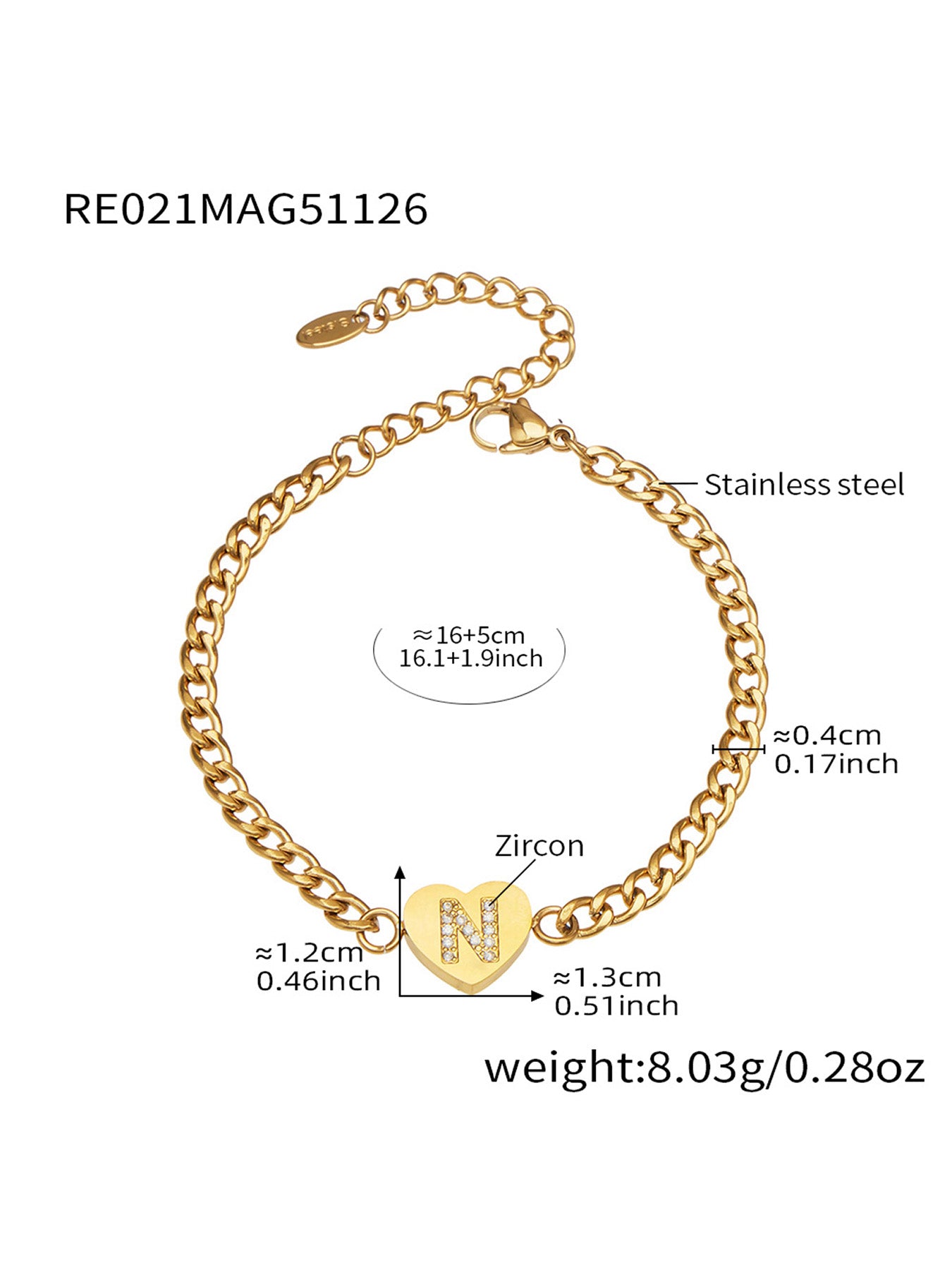 316L Stainless Steel Zircon Heart Initial Jewelry Set