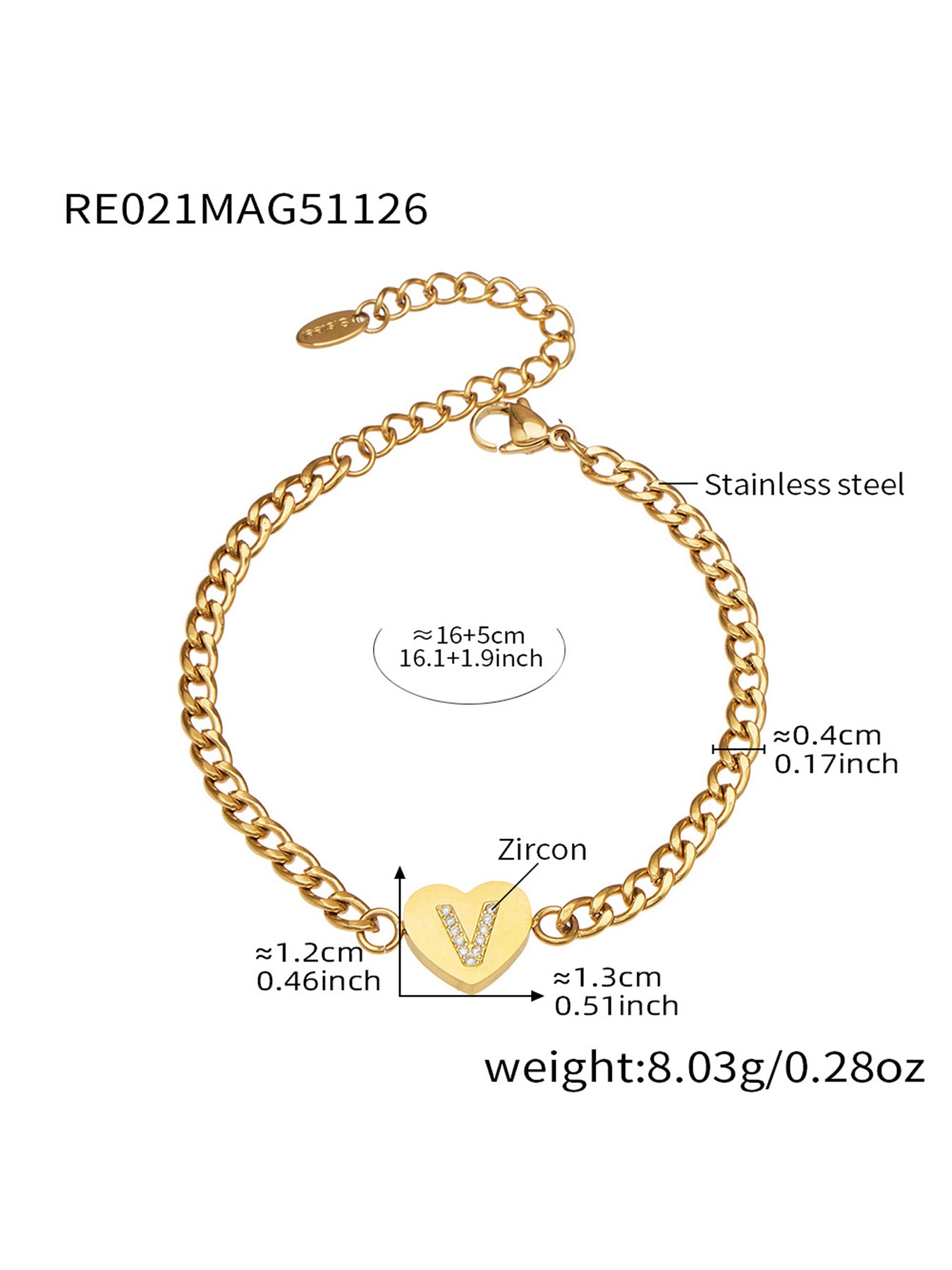 316L Stainless Steel Zircon Heart Initial Jewelry Set