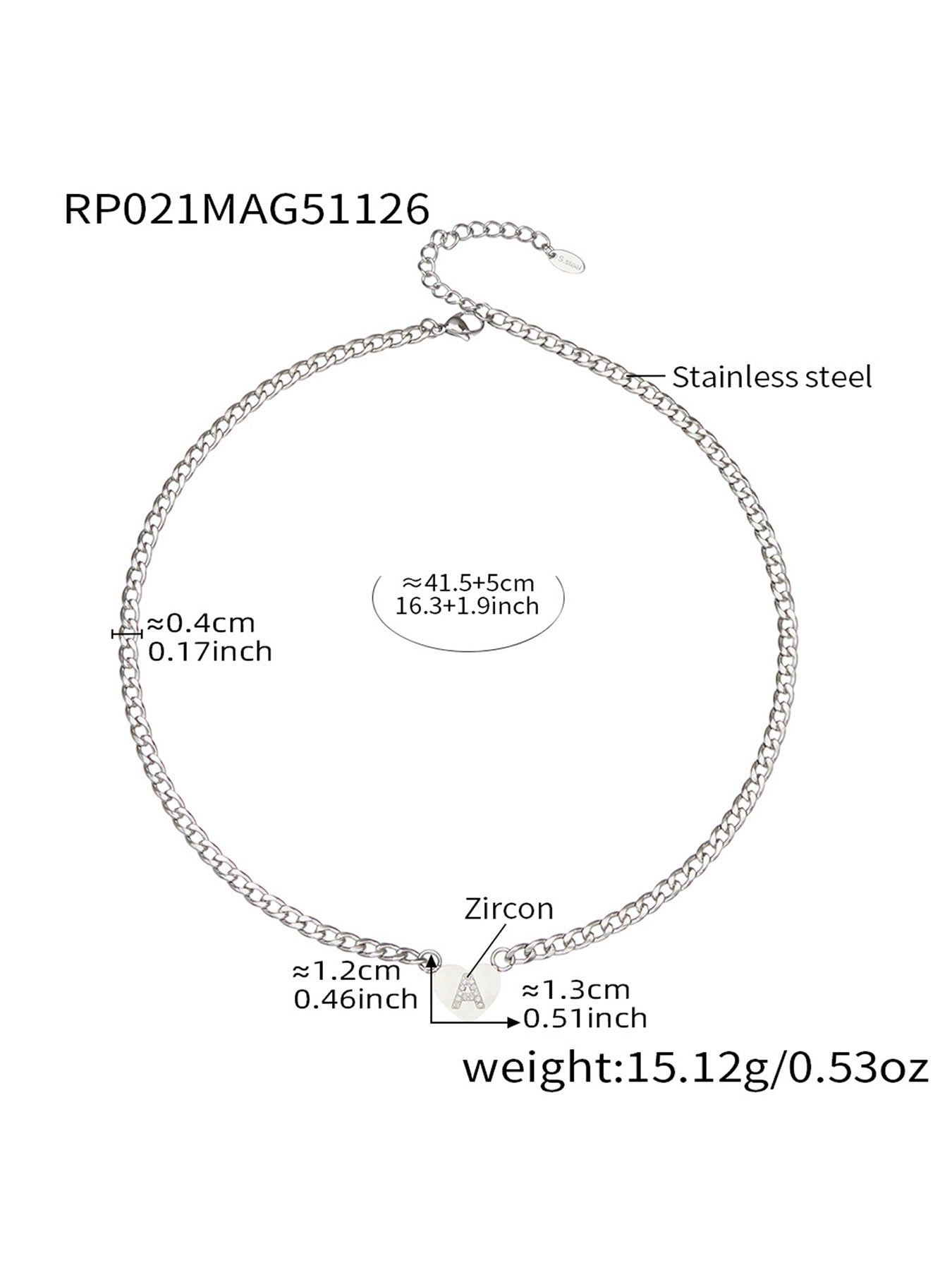 316L Stainless Steel Zircon Heart Initial Jewelry Set