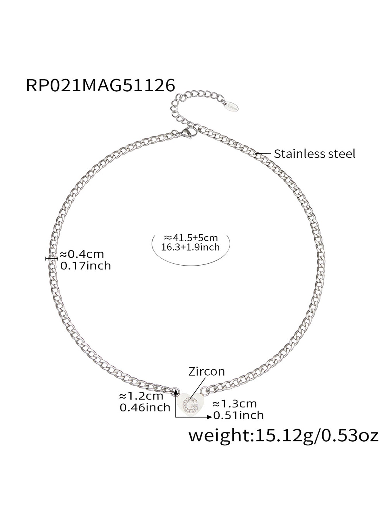 316L Stainless Steel Zircon Heart Initial Jewelry Set