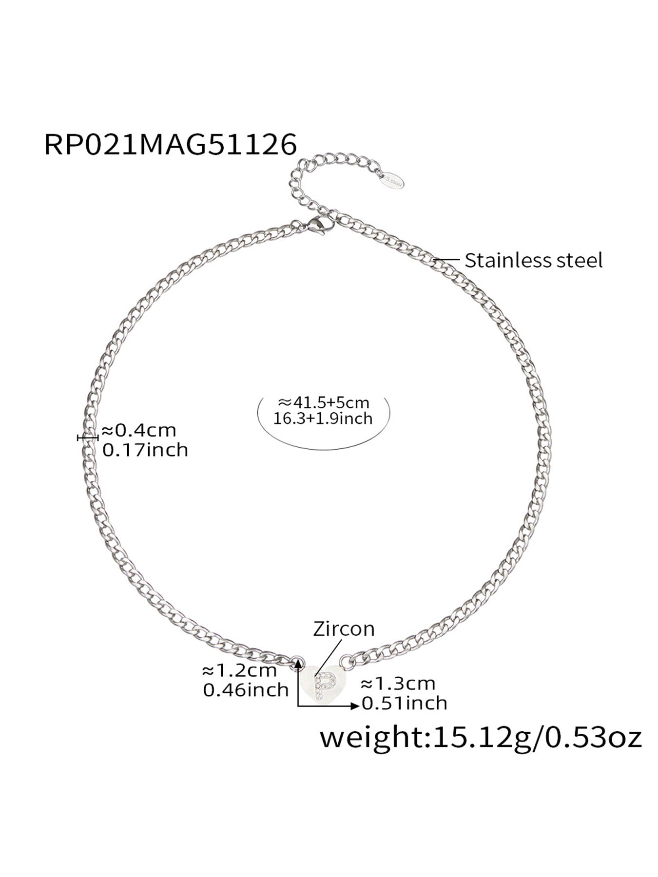 316L Stainless Steel Zircon Heart Initial Jewelry Set