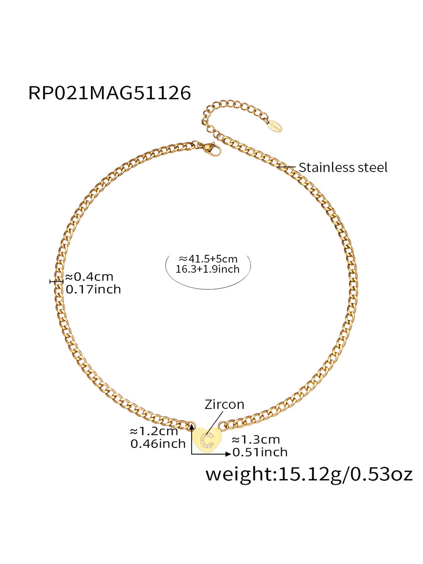 316L Stainless Steel Zircon Heart Initial Jewelry Set