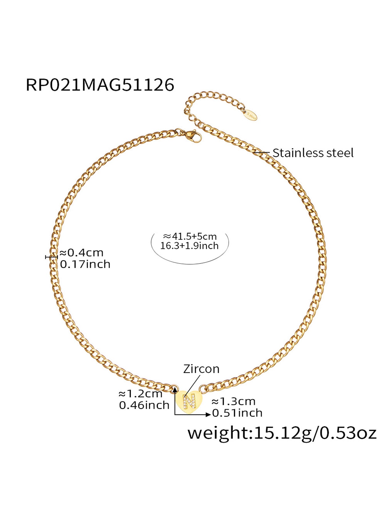 316L Stainless Steel Zircon Heart Initial Jewelry Set