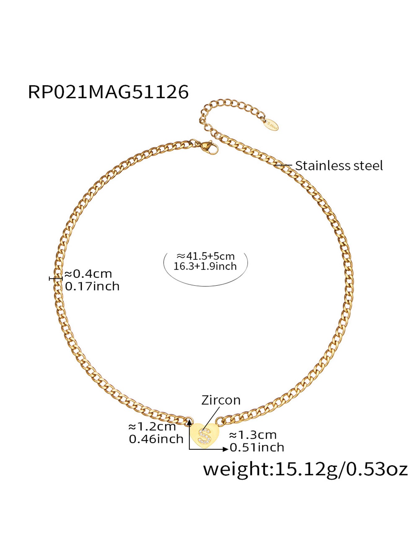 316L Stainless Steel Zircon Heart Initial Jewelry Set